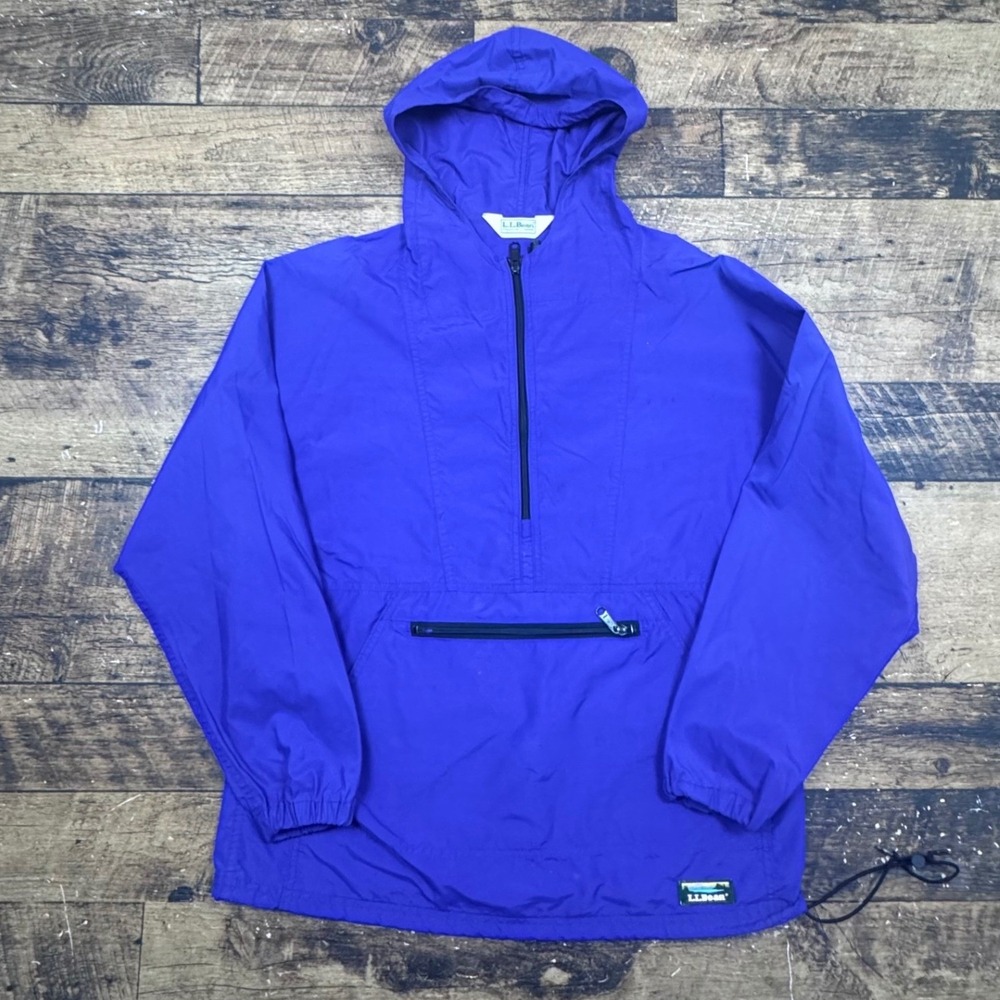 LL Bean Womens M Anorak Pullover Jacket Purple Hooded Lightweight Nylon